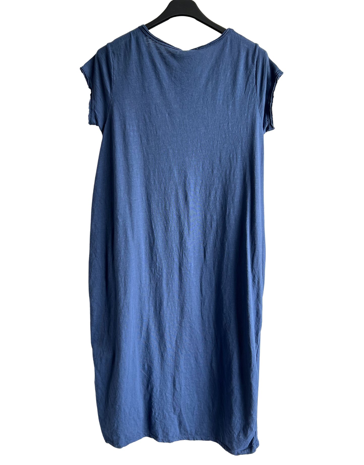 Quirky Soft Cotton Stretch 2 Pocket Long Tunic Dress In Navy