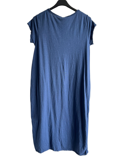 Quirky Soft Cotton Stretch 2 Pocket Long Tunic Dress In Navy