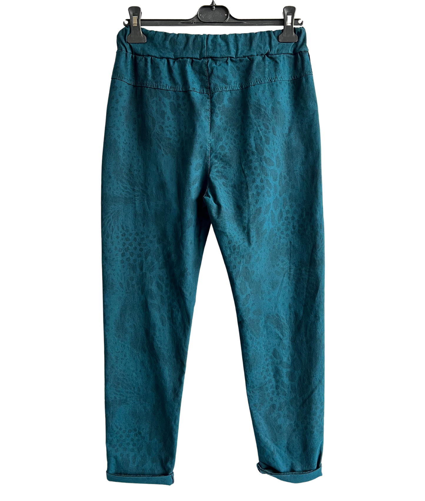 Leopard Print Stretchy Magic Pants In Teal