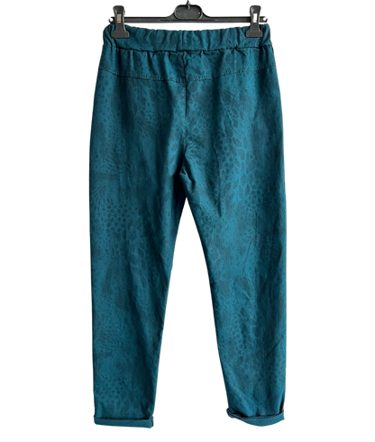 Leopard Print Stretchy Magic Pants In Teal