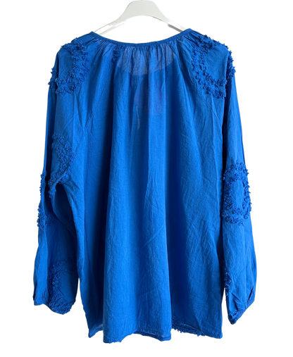 Summer Tassel Tie Cotton Circle Pattern Top In Royal Blue