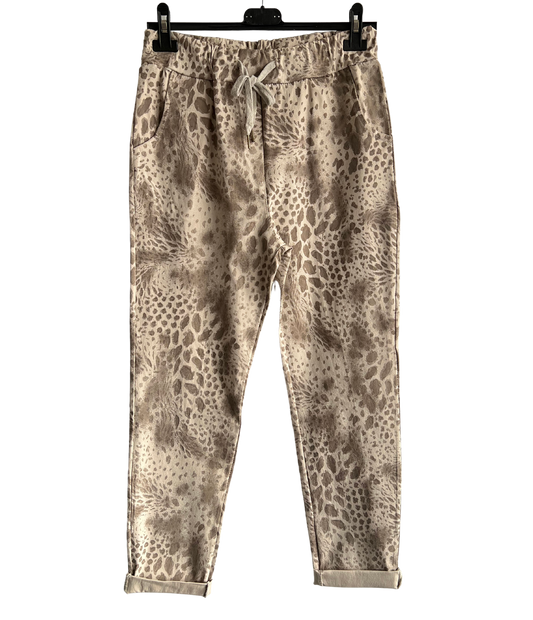 Leopard Print Stretchy Magic Pants In Beige