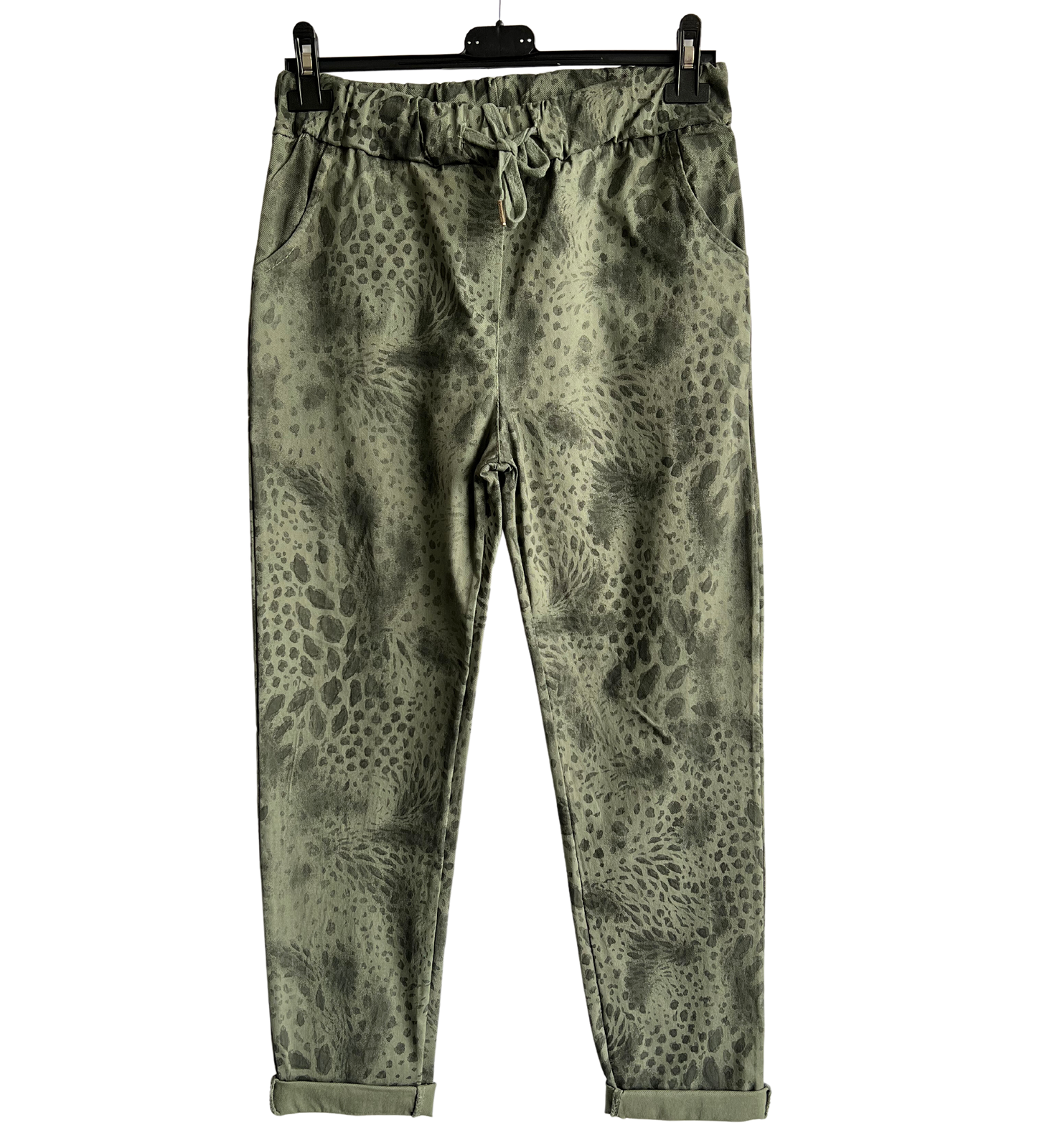 Leopard Print Stretchy Magic Pants In Khaki