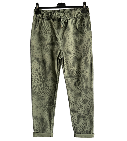 Leopard Print Stretchy Magic Pants In Khaki